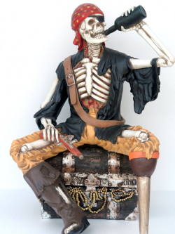 kast Dij Celsius Skeleton life size Pirate Drinking/piraten skelet zittend - Van Hout  Decoratiefiguren